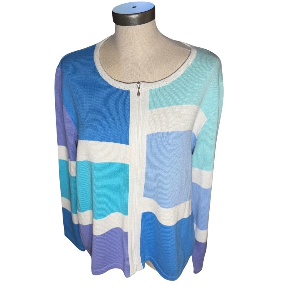 The Tog Shop Blue Colorblock Full Zip Cotton Cardigan Sweater XL RN 76915